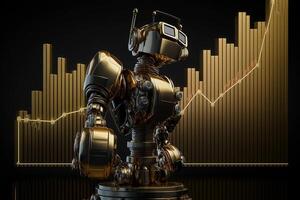 framtida företag 3d teknologi robot och stock Diagram handlare, stock Diagram analys till slå de marknadsföra. generativ ai. foto
