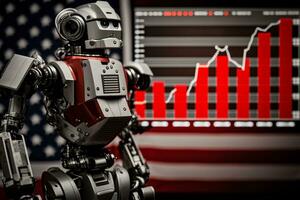 framtida företag 3d teknologi robot och stock Diagram handlare, stock Diagram analys till slå de marknadsföra. generativ ai. foto