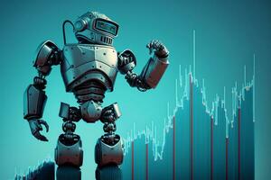 framtida företag 3d teknologi robot och stock Diagram handlare, stock Diagram analys till slå de marknadsföra. generativ ai. foto