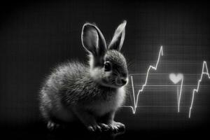 veterinär begrepp, puls, kaninens hjärtslag, svart bakgrund. generativ ai. foto