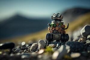 robot guld oss dollar mynt stock marknadsföra forex handel Graf trogen smart investering teknologi bakgrund, generativ ai. foto