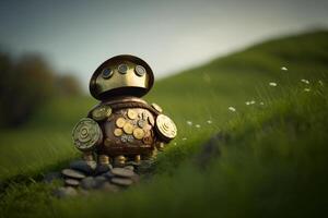 robot guld oss dollar mynt stock marknadsföra forex handel Graf trogen smart investering teknologi bakgrund, generativ ai. foto