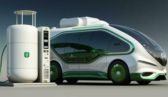 väte kraft bil fordon ,väte stationer, grön väte och förnybar kraft begrepp. ai generativ. foto