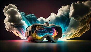metavers, framtida spel och underhållning digital teknologi, vr virtuell verklighet glasögon. generativ ai. foto