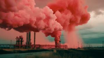 bilder av toxisk rök från olja raffinaderier, petrokemiska växter, petroleum, kemisk industrier. generativ ai. foto