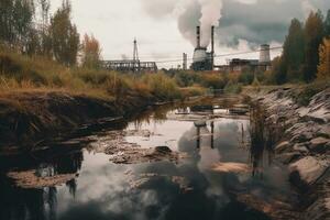 toxisk massa från de kemisk industri flöden in i de flod. generativ ai. foto