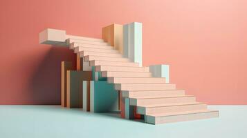 3d rosa trappa. Framgång eller tillväxt begrepp. pastell Färg. generativ ai foto