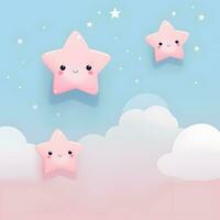 tre rosa stjärnor i de himmel med moln. generativ ai foto