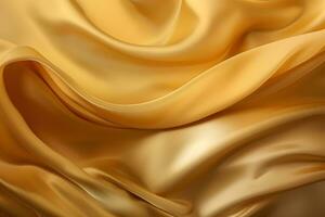 gyllene silke tyg bakgrund med veck. generativ ai foto