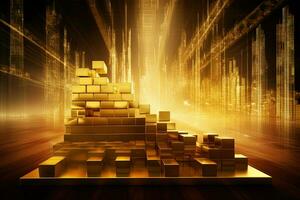 gyllene block staplade på topp av varje Övrig i en pyramid. generativ ai foto