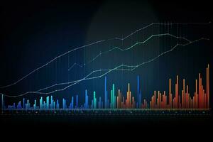 Graf av de stock marknadsföra på mörk bakgrund. generativ ai foto