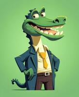 tecknad serie krokodil i kostym och slips. generativ ai foto