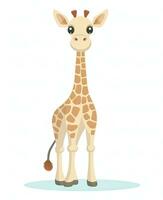 söt giraff tecknad serie illustration på vit bakgrund. generativ ai foto