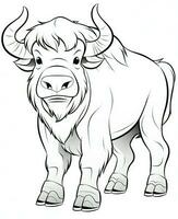 en tecknad serie buffel stående i främre av en vit bakgrund. generativ ai foto