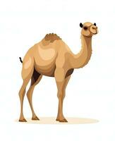 en kamel är stående i främre av en vit bakgrund. generativ ai foto