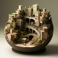 miniatyr- visa av hus och träd, generativ ai foto