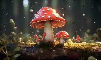 amanita svamp i natur digital konst, ai generativ foto