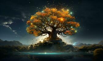 fe- berättelse fantasi träd, ai generativ foto