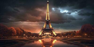 eiffel torn på natt i paris, Frankrike ,generativ ai foto