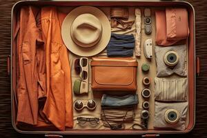 förpackning resväska för resa semester i ny vanligt, topp se , generativ ai foto