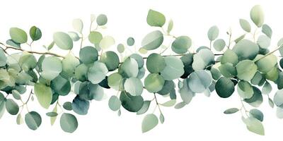 vattenfärg grön blommig baner med grenar isolerat på vit bakgrund, kopia Plats , generativ ai foto