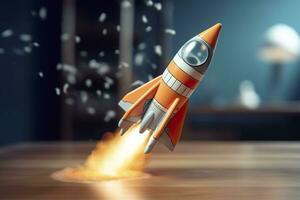 leksak raket tar av företag och finanser Framgång begrepp. ai generativ foto