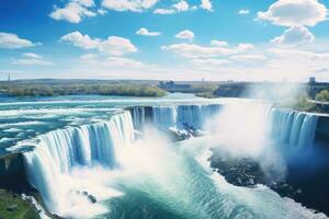 niagara faller, Ontario, Kanada. niagara falls är de största vattenfall i de värld. skön vår visningar av niagara faller, ai genererad foto