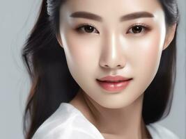 ung asiatisk skönhet kvinna med perfekt hud på isolerat vit bakgrund foto