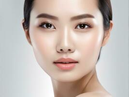 ung asiatisk skönhet kvinna med perfekt hud på isolerat vit bakgrund ai genererad foto
