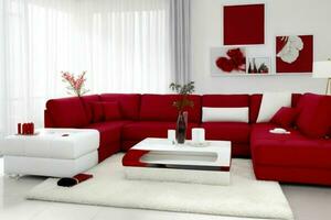 modern levande rum design med bekväm soffa och elegant dekoration. ai generativ proffs Foto