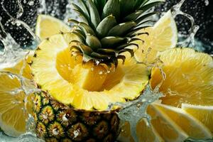 vatten stänk på ananas frukt. ai generativ proffs Foto