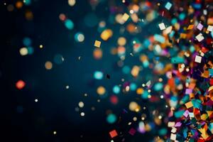 färgrik konfetti detaljer från ny år firande bakgrund med tömma Plats för text foto