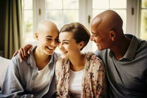 cancer patient delning en anbud ögonblick med familj under återhämtning foto