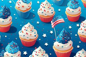 4:e av juli muffins dekorerad med americantheme foto