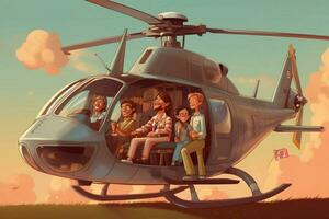 en pappa och hans familj tar en helikopter rida foto
