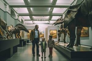 en pappa och hans familj besöker en museum foto