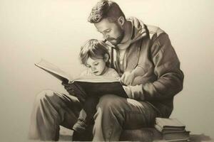 en teckning av en far och barn läsning tillsammans foto