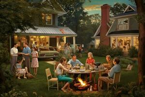 en familj cookout i de bakgård foto