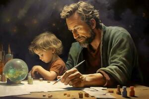 en far och barn målning tillsammans foto