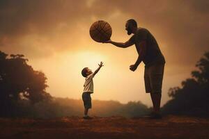 en far och son spelar basketboll tillsammans foto