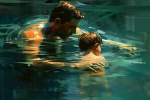 en far undervisning hans barn till simma foto