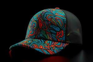 en neon trucker hatt med en graffiti mönster foto