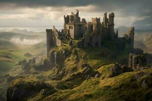 en förstörd slott på en kulle foto
