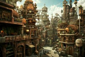 en steampunk-inspirerad stad foto