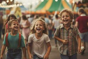 barn har roligt på en karneval eller rättvis foto
