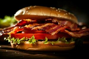 Foto makro av hamburgare Krispig bacon magnifik d