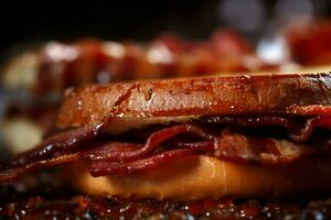 Foto makro av hamburgare Krispig bacon magnifik d