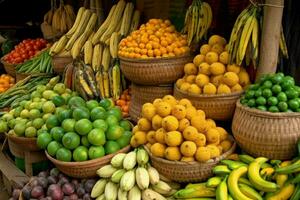 de överflöd och mängd av afrikansk frukt och veg foto