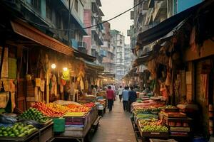 de livliga marknader i de hjärta av en stad foto