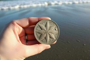 de spänning av upptäckt en sand dollar foto